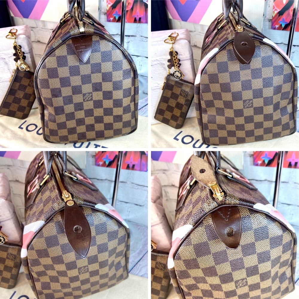 Louis Vuitton Damier Ebene Speedy 30 custom painted with key Cles pouch - Picture 3 of 15